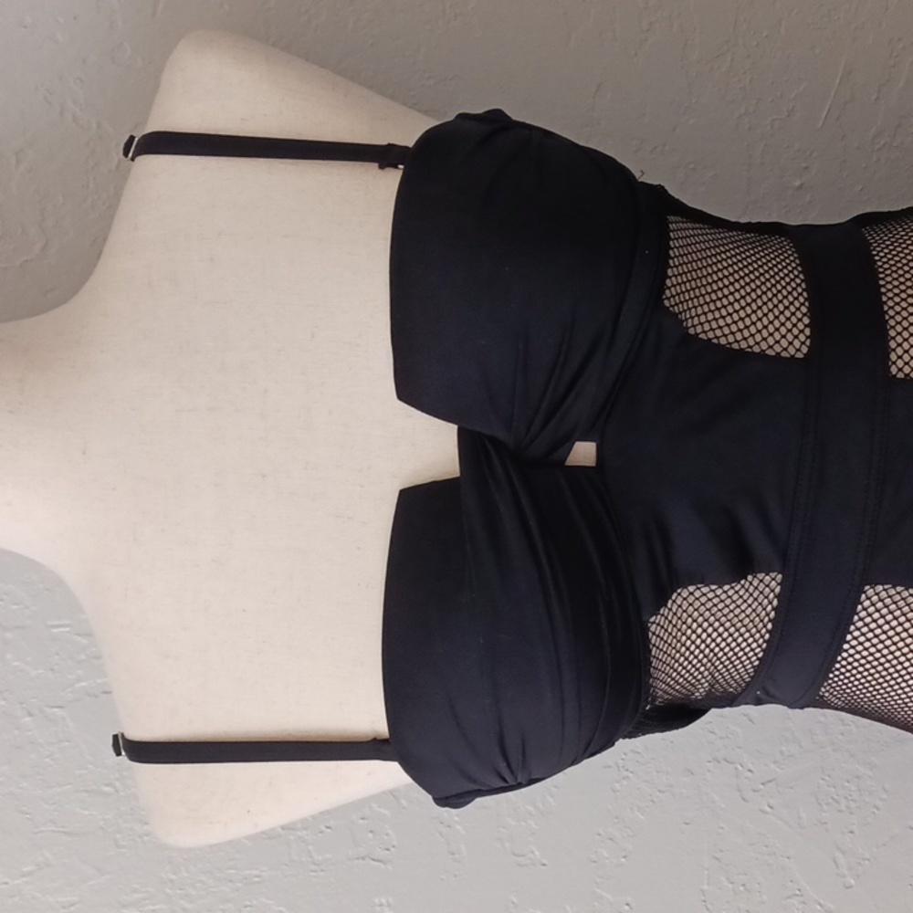 Black one piece net swimsuit - Picture 2 of 11